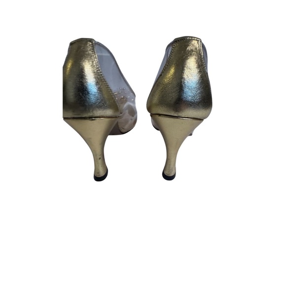 vintage "Exclusively Norman Kaplan Las Vegas" gold leather/ clear vinyl - size 6 - Picture 3 of 4